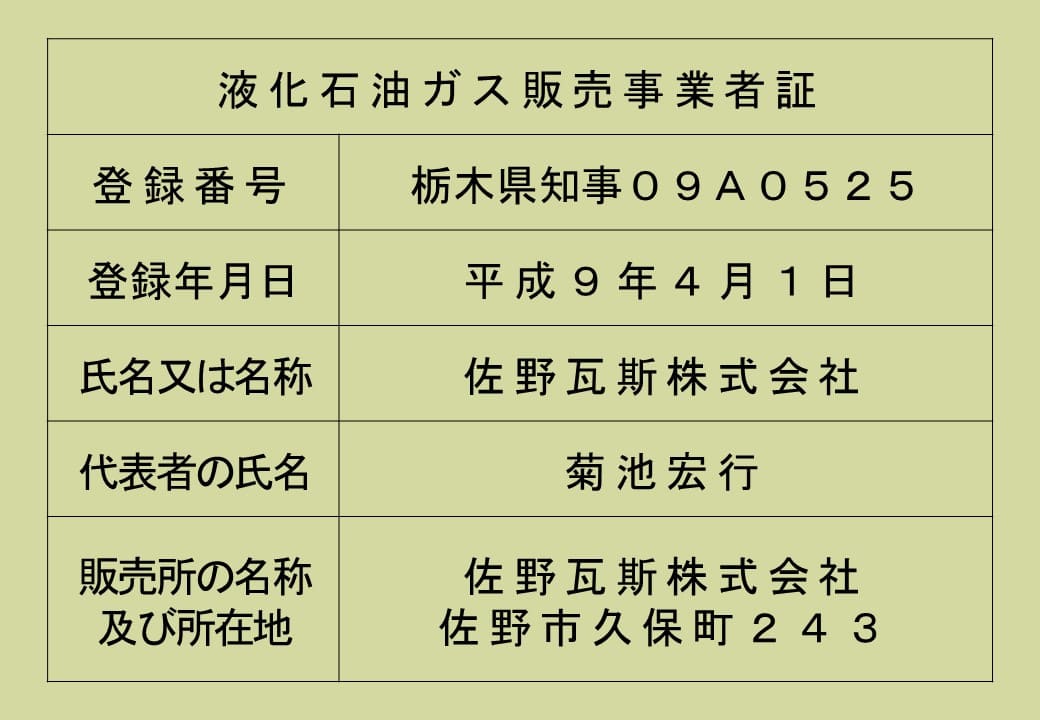 液化石油ガス販売事業者証